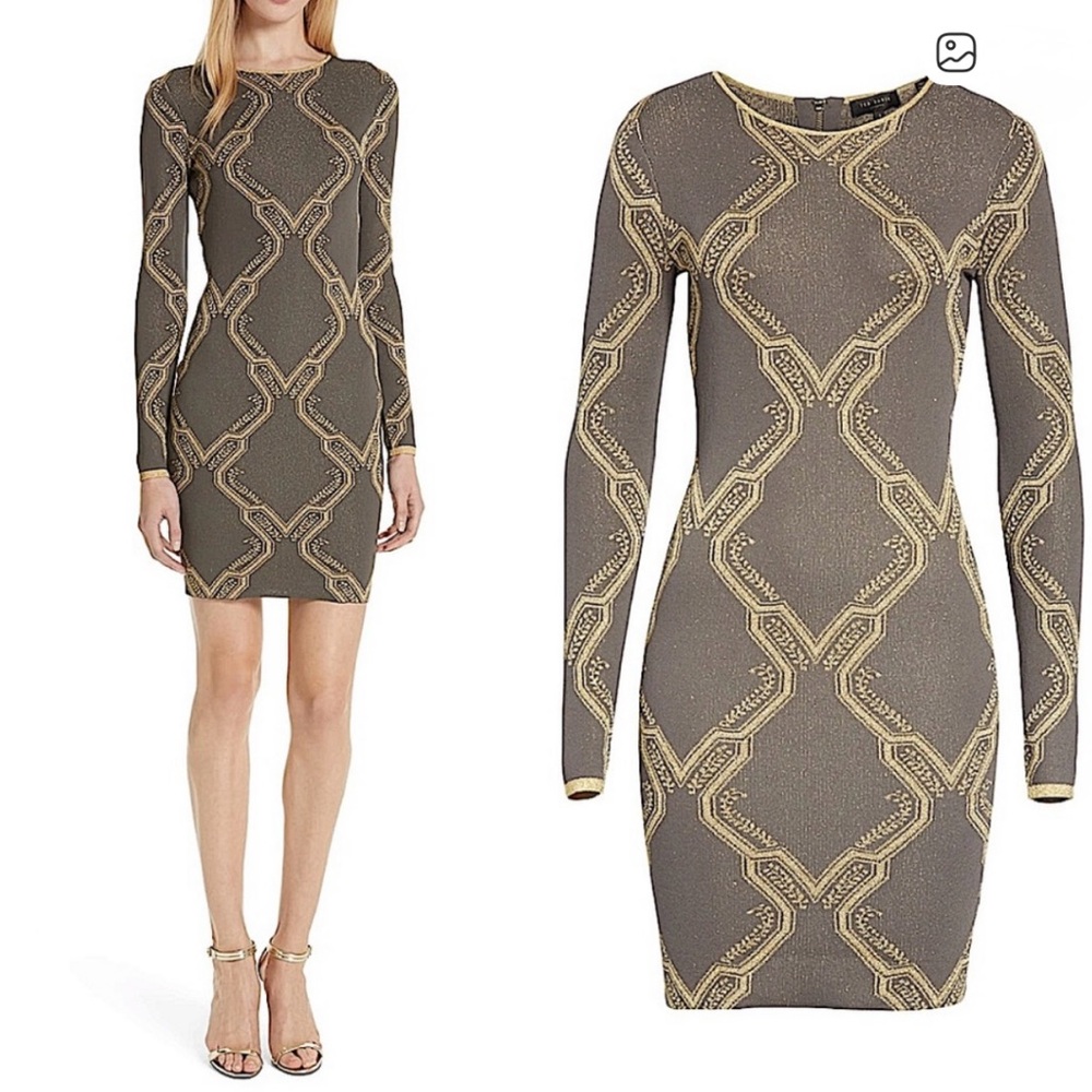 Ted Baker Hiliya Ice Palace body con metallic sweater dress shimmer NWT